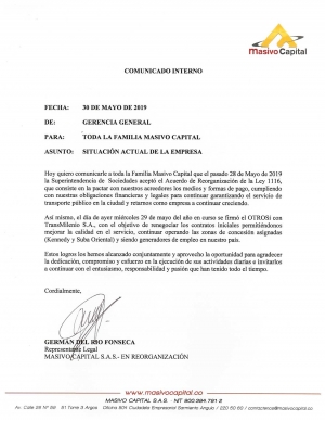 Comunicado de prensa- 30/05/2019  Otrosí y Ley 1116